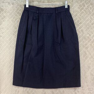 Graham & Gunn Pencil Skirt Womens 4 Navy Blue Wool Pleated Knee Length Academia